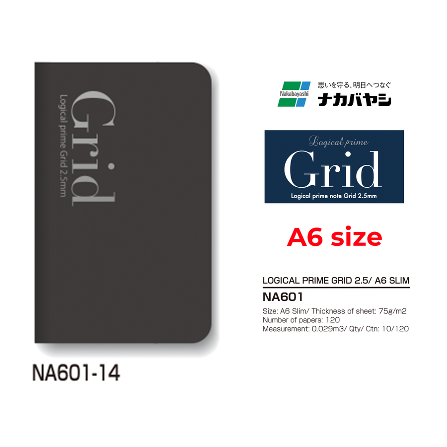 Nakabayashi Logical Prime Grid Notebook - Black - A6 - KSGILLS.com | The Writing Instruments Expert