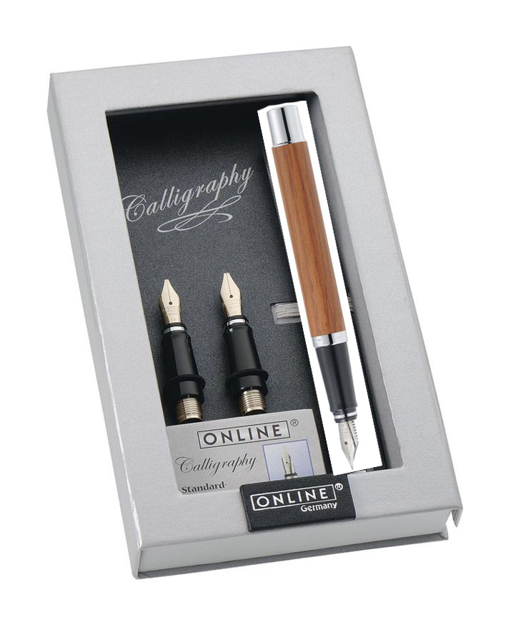 ONLINE Vision Nature Calligraphy Pen SET - Rosewood Brown Chrome Trim (3 in 1 Fountain Pen) - KSGILLS.com | The Writing Instruments Expert