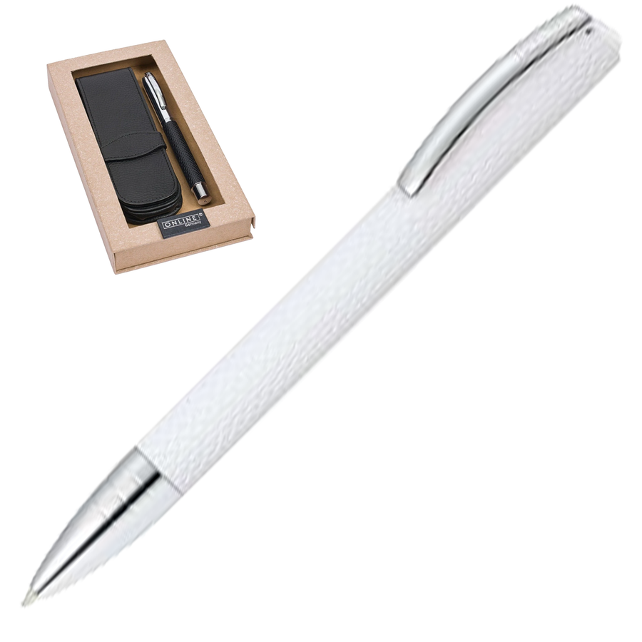 ONLINE Vision Profile Ballpoint Pen - White Chrome Trim (with Leather Case) - KSGILLS.com | The Writing Instruments Expert