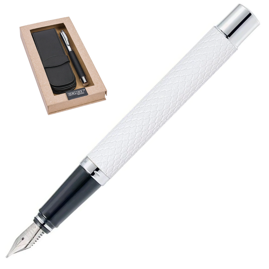 ONLINE Vision Profile Fountain Pen SET - White Chrome Trim (with Leather Case) - KSGILLS.com | The Writing Instruments Expert