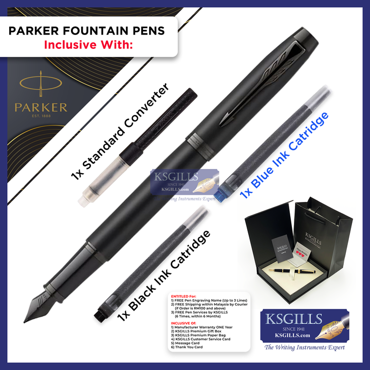 KSG set - Single Pen SET - Parker IM Fountain Pen - Black Matte Achromatic Monochrome - KSGILLS.com | The Writing Instruments Expert