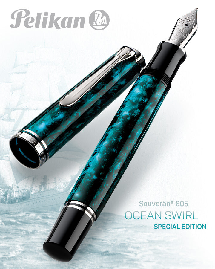Pelikan Souveran M805 Ocean Swirl Fountain Pen - KSGILLS.com | The Writing Instruments Expert