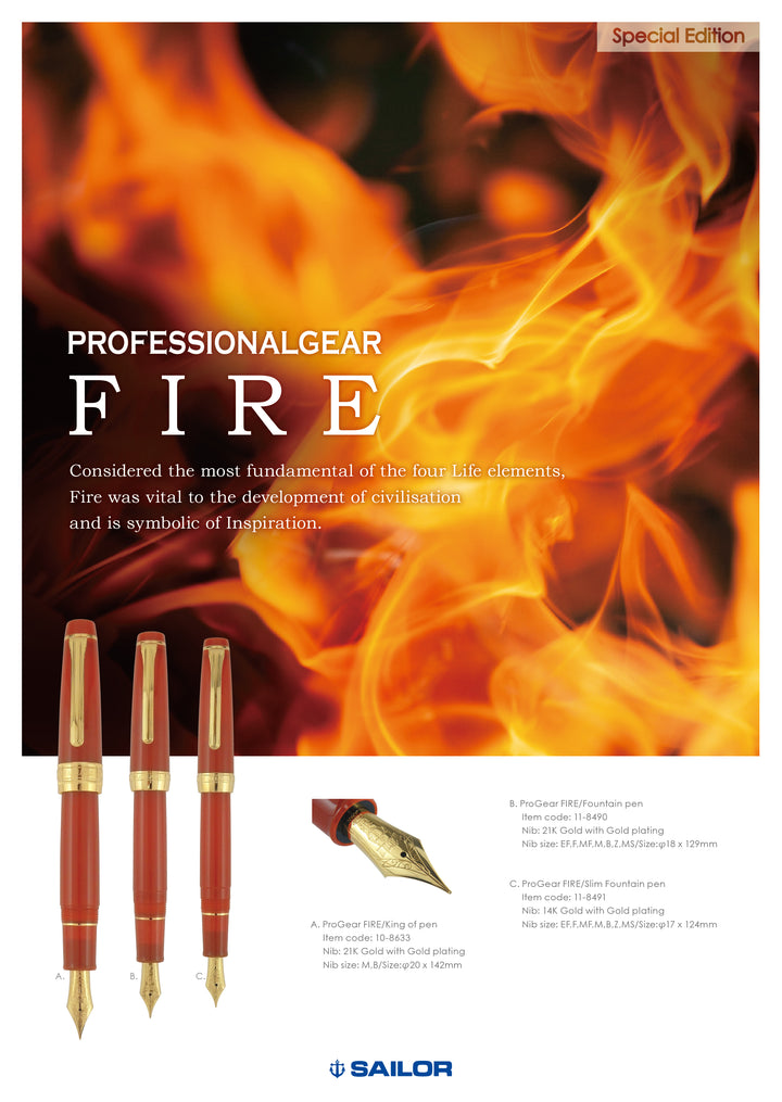 Sailor Pro Gear Slim Fire Gold Trim Fountain Pen (Limited Edition) - KSGILLS.com | The Writing Instruments Expert