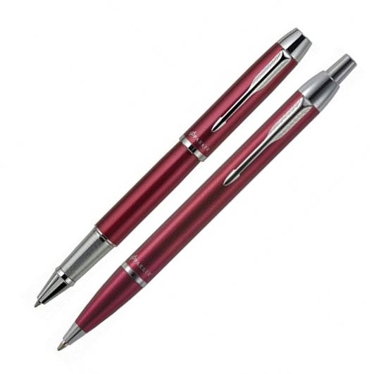 Parker IM Red Lacquer Chrome Trim Rollerball Pen & Ballpoint Pen Set - KSGILLS.com | The Writing Instruments Expert