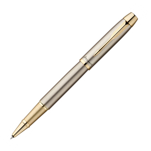 Parker IM Stainless Steel (Brushed) Gold Trim Rollerball Pen - KSGILLS.com | The Writing Instruments Expert