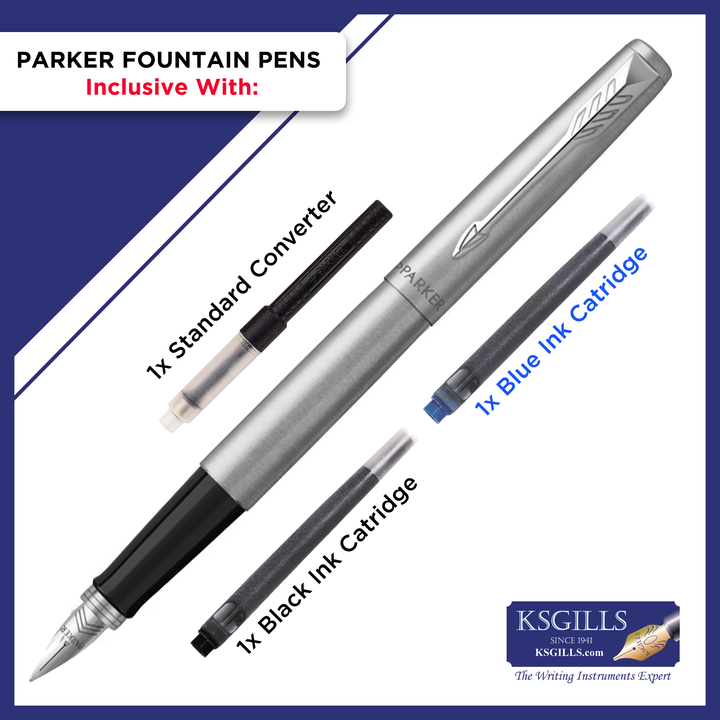 Parker Jotter Classic Fountain Pen SET - Stainless Steel Chrome Trim - KSGILLS.com | The Writing Instruments Expert
