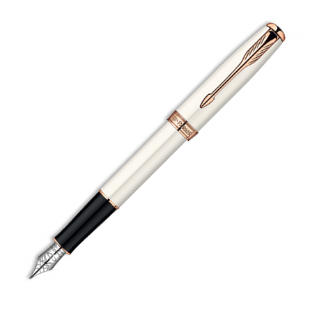 Parker Sonnet Rose Gold White Pearl 18K White Gold Nib Fountain Pen - KSGILLS.com | The Writing Instruments Expert
