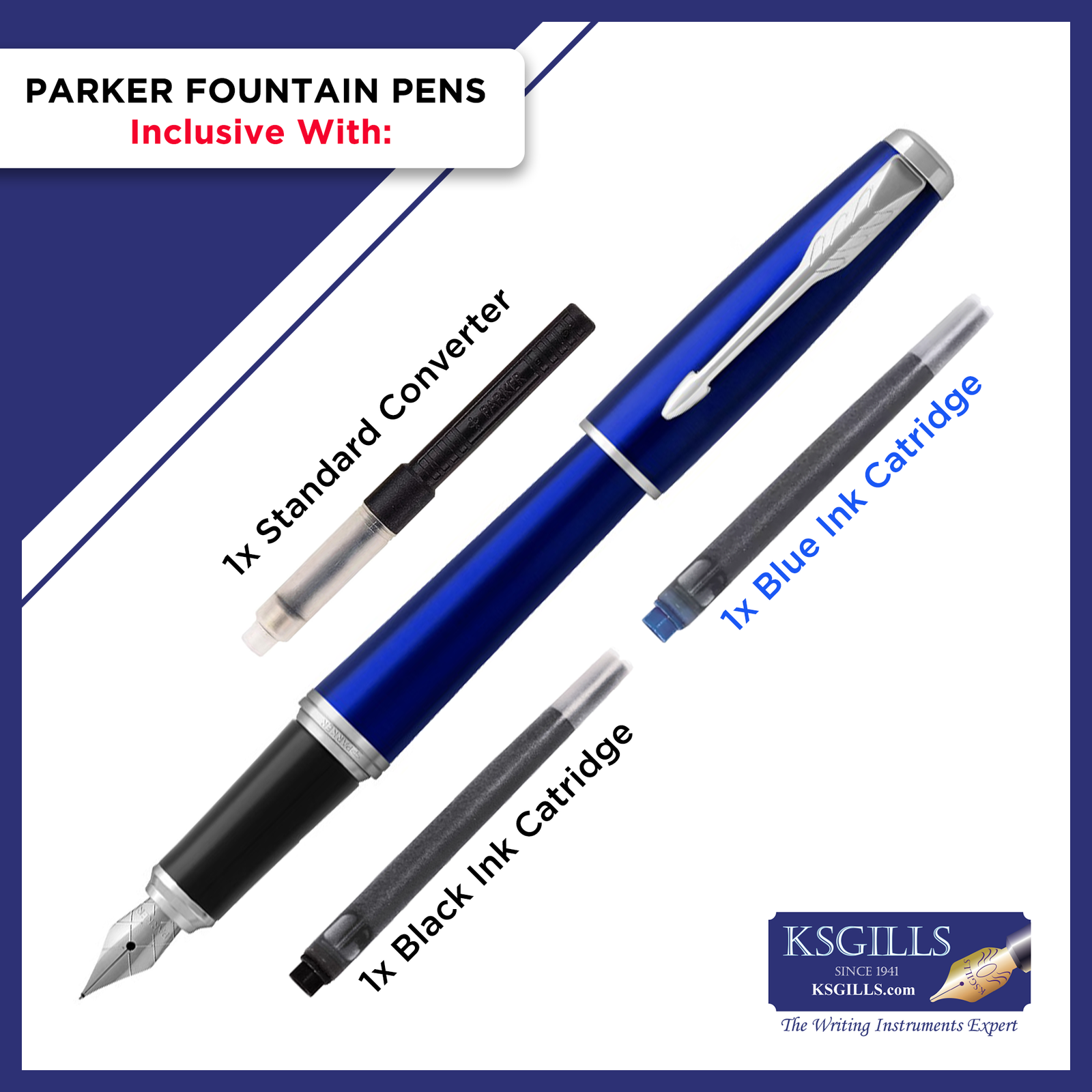 Parker Urban Fountain Pen - Blue Night Sky Chrome Trim - Medium (M) - KSGILLS.com | The Writing Instruments Expert