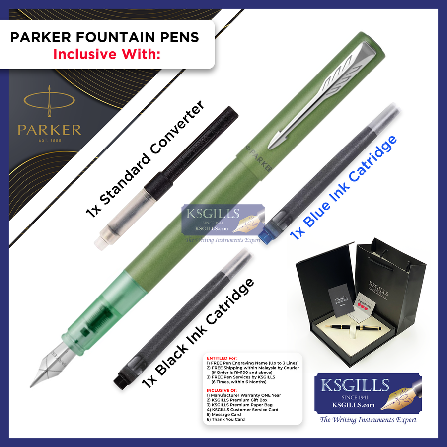 KSG set - Parker Vector XL Fountain Pen SET - Savannah Green Chrome Trim - KSGILLS.com | The Writing Instruments Expert