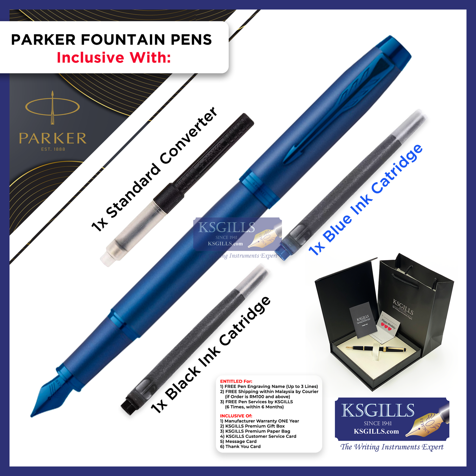 KSG set - Single Pen SET - Parker IM Fountain Pen - Blue Monochrome - KSGILLS.com | The Writing Instruments Expert