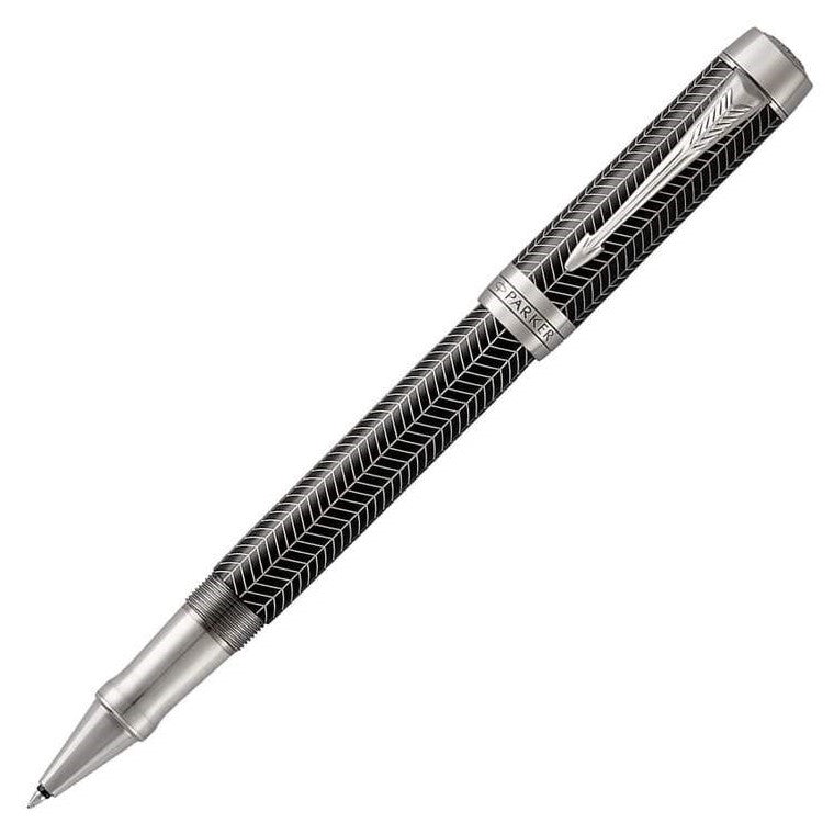 Parker Duofold Prestige Black Chevron Ruthenium Trim Rollerball Pen - KSGILLS.com | The Writing Instruments Expert