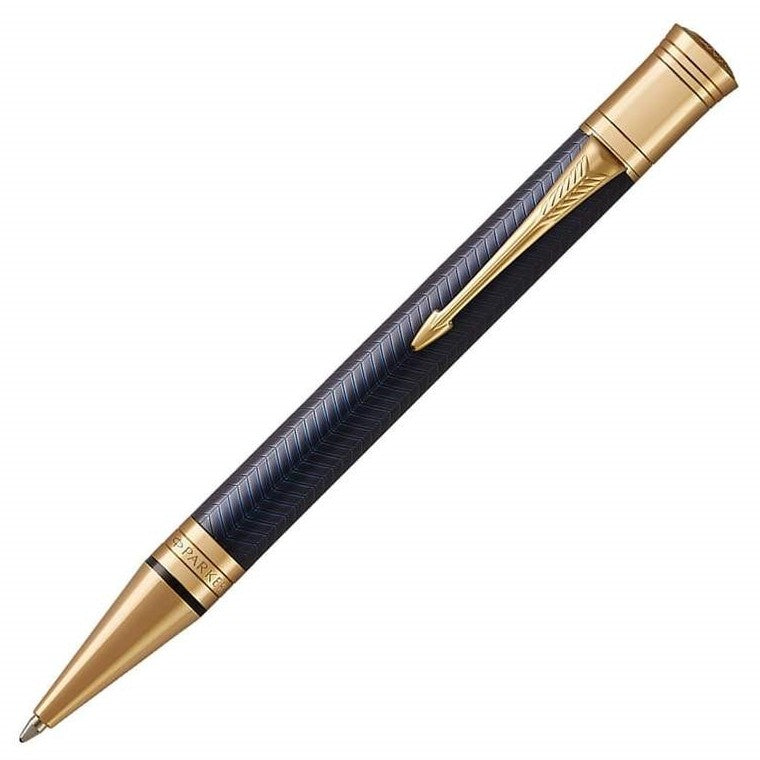 Parker Duofold Prestige Blue Chevron Gold Trim Ballpoint Pen - KSGILLS.com | The Writing Instruments Expert