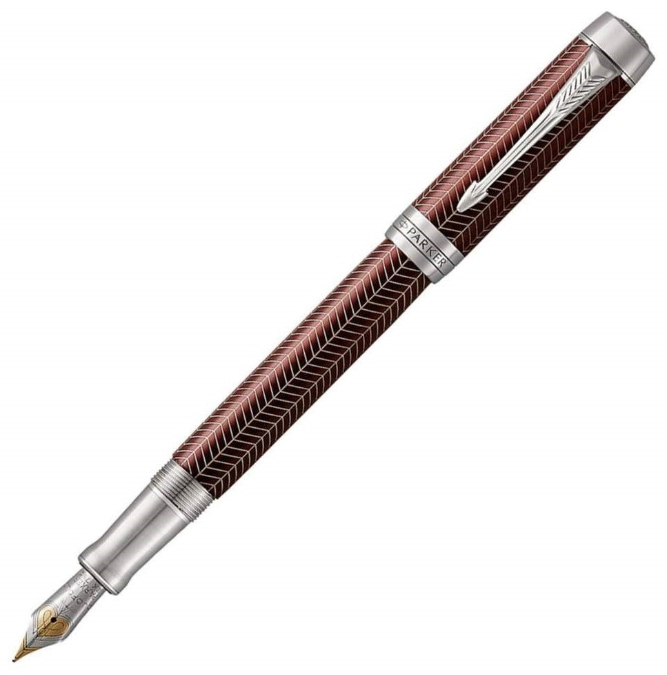 Parker Duofold Prestige Centennial Burgundy Chevron Chrome Trim Fountain Pen - KSGILLS.com | The Writing Instruments Expert