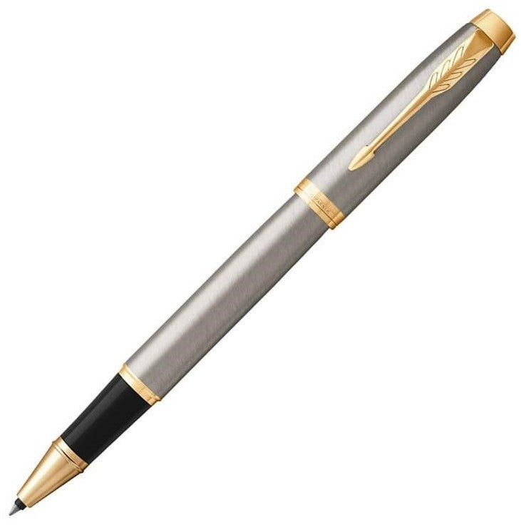 Parker IM Rollerball Pen - Steel Gold Trim Brushed Metal - Refill Black Medium (M) - KSGILLS.com | The Writing Instruments Expert