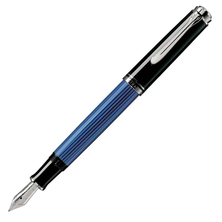 Pelikan Souveran M405 Fountain Pen - Black Blue Chrome Trim - KSGILLS.com | The Writing Instruments Expert