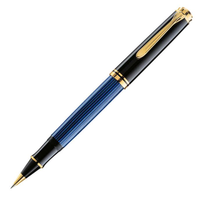Pelikan Souveran R400 Rollerball Pen - Black Blue Gold Trim - KSGILLS.com | The Writing Instruments Expert