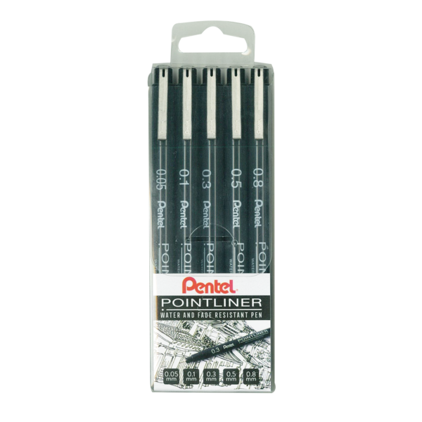 Pentel Pointliner Pen 5 PCS Set- Black Ink - KSGILLS.com | The Writing Instruments Expert