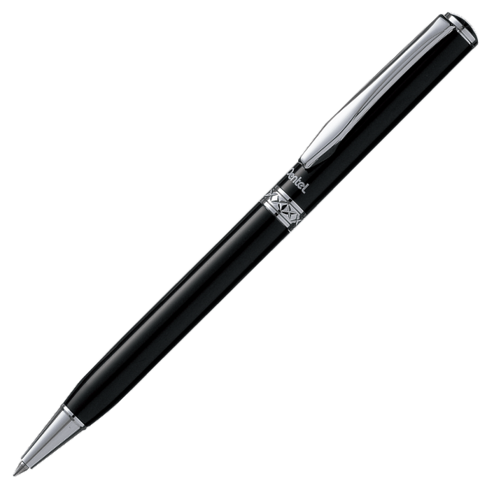 Pentel Sterling Standard Ballpoint Pen - Black Chrome Trim Glossy (with LASER Engraving) - KSGILLS.com | The Writing Instruments Expert