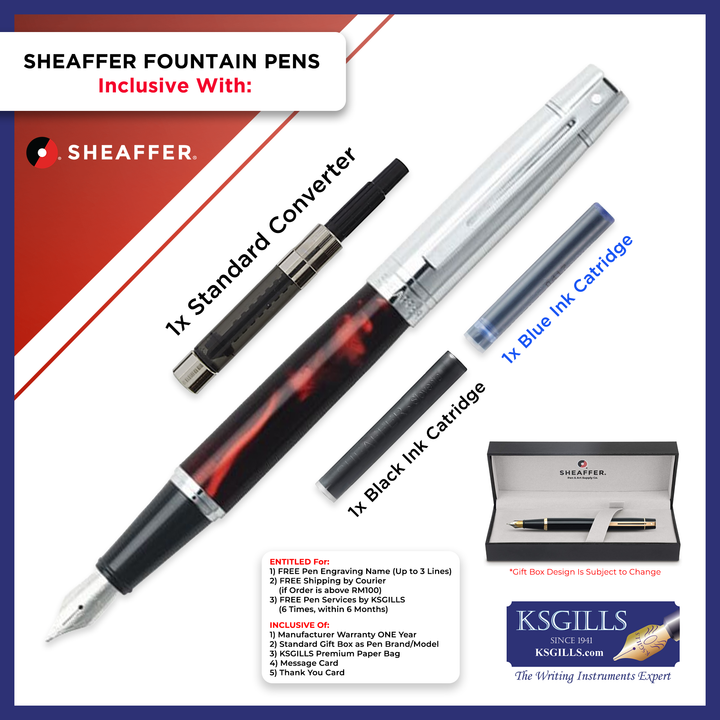 Sheaffer 300 Fountain Pen SET - Chrome Cap,  Red Barrel Iridescent - KSGILLS.com | The Writing Instruments Expert