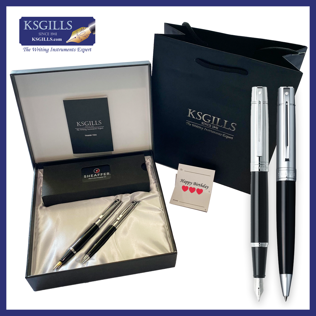 KSG set - Sheaffer 300 SET Fountain & Ballpoint Pen - Black Chrome Cap (with LUXURY Design Gift Box) - KSGILLS.com | The Writing Instruments Expert