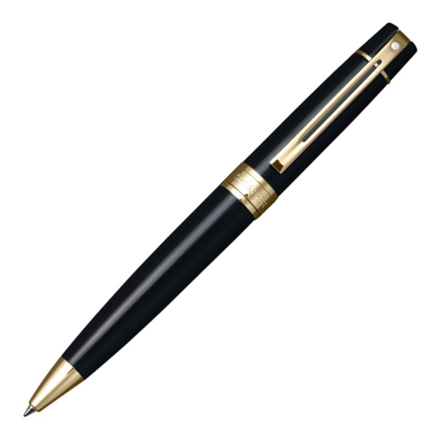 Sheaffer 300 Ballpoint Pen - Black Gold Trim Glossy Lacquer - KSGILLS.com | The Writing Instruments Expert