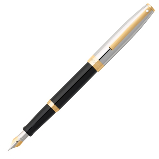 Sheaffer Sagaris Fountain Pen Set - Black Chrome Cap Gold Trim - KSGILLS.com | The Writing Instruments Expert