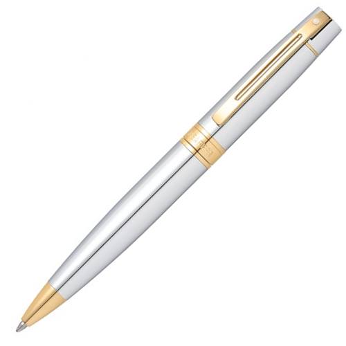 Sheaffer 300 Ballpoint Pen - Chrome Gold Trim (Glossy Shinny) - KSGILLS.com | The Writing Instruments Expert