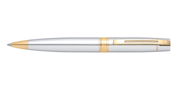 Sheaffer 300 Ballpoint Pen - Chrome Gold Trim (Glossy Shinny) - KSGILLS.com | The Writing Instruments Expert