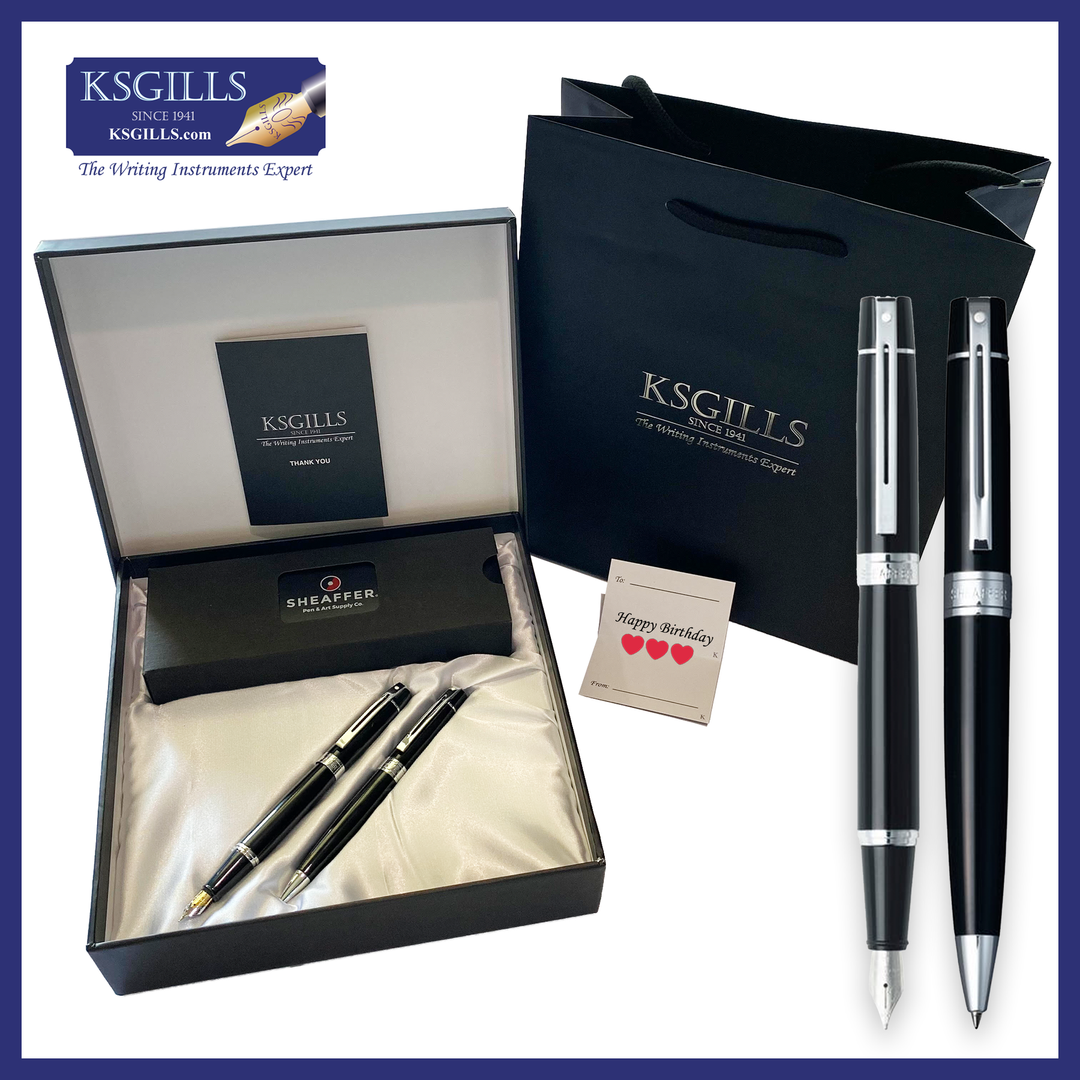 KSG set - Sheaffer 300 SET Fountain & Ballpoint Pen Set - Black Lacquer Chrome Trim (with LUXURY Design Gift Box) - KSGILLS.com | The Writing Instruments Expert