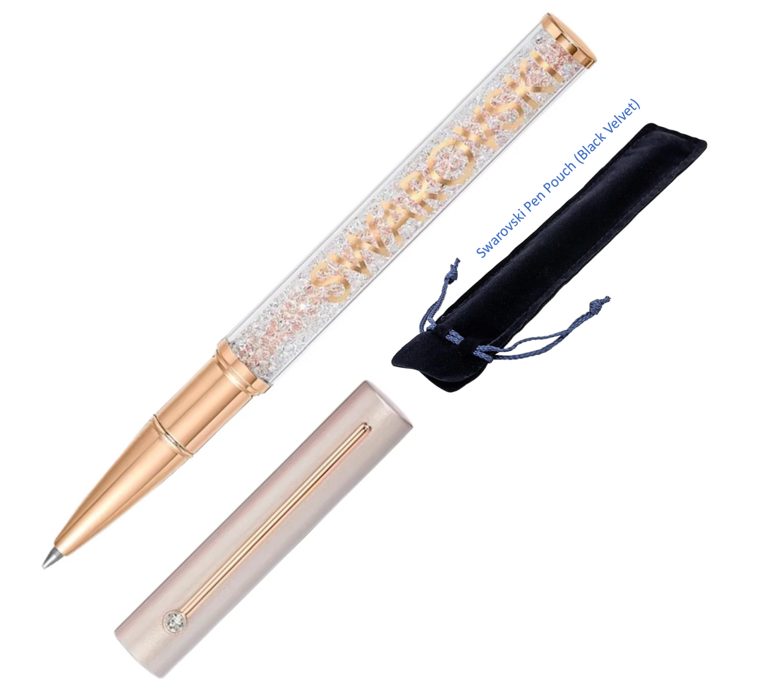 Swarovski Crystalline Gloss Rollerball Pen - Champagne Rose Gold Trim (with LASER Engraving) - KSGILLS.com | The Writing Instruments Expert