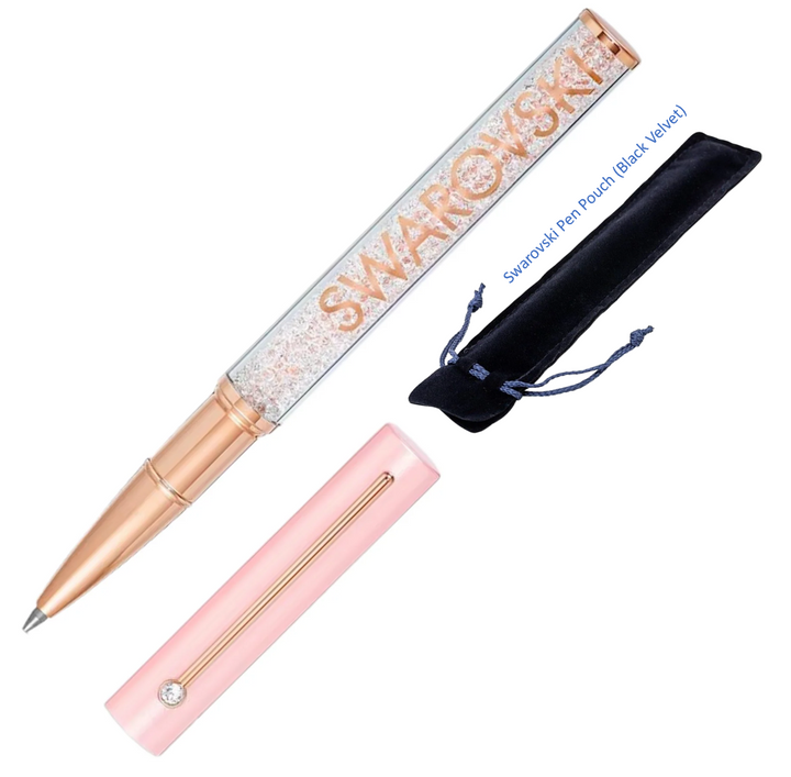 Swarovski Crystalline Gloss Rollerball Pen - Pink Rose Gold Trim (with LASER Engraving) - KSGILLS.com | The Writing Instruments Expert