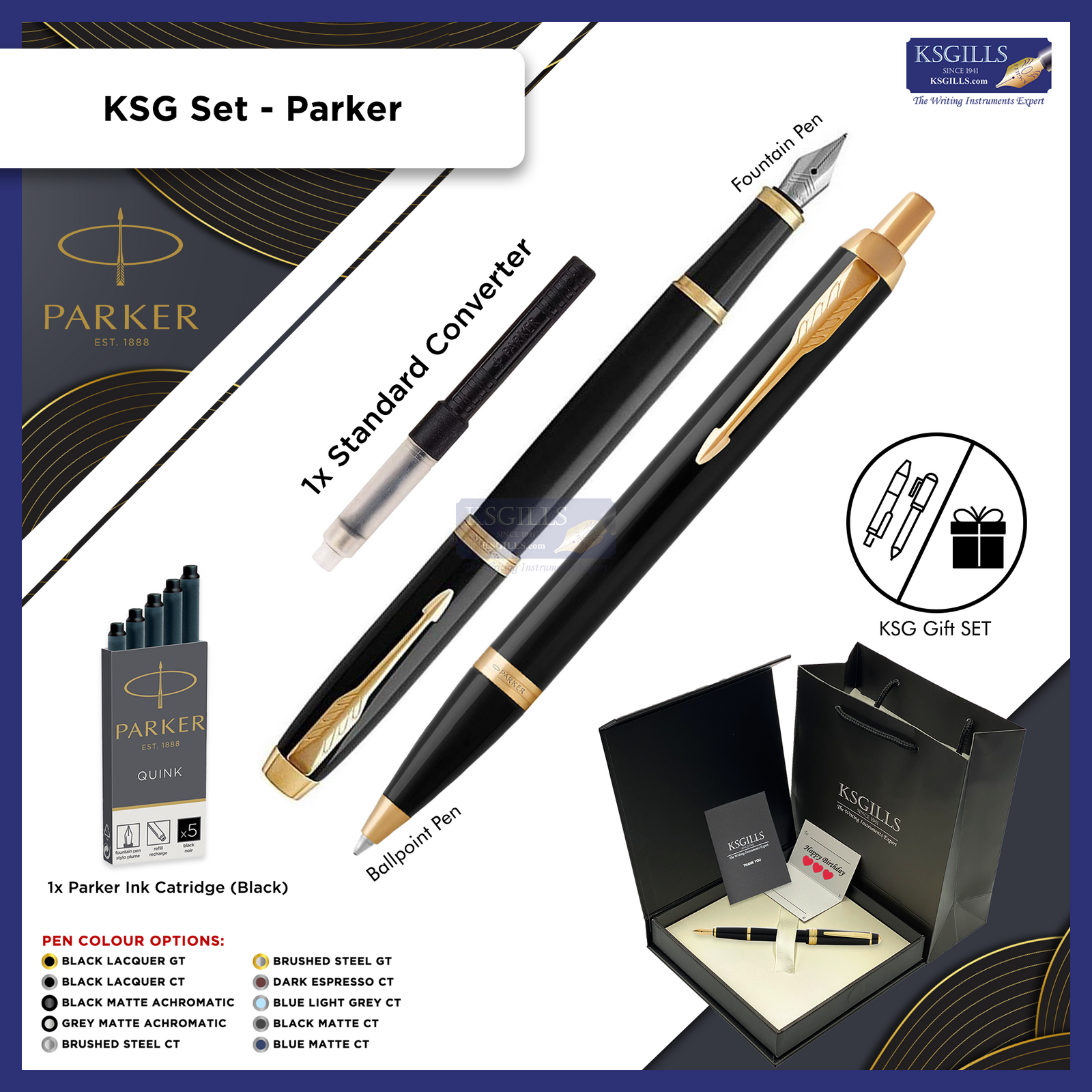 KSG set - Double Pen SET - Parker IM Fountain & Ballpoint Pen - [Various Colours] - KSGILLS.com | The Writing Instruments Expert