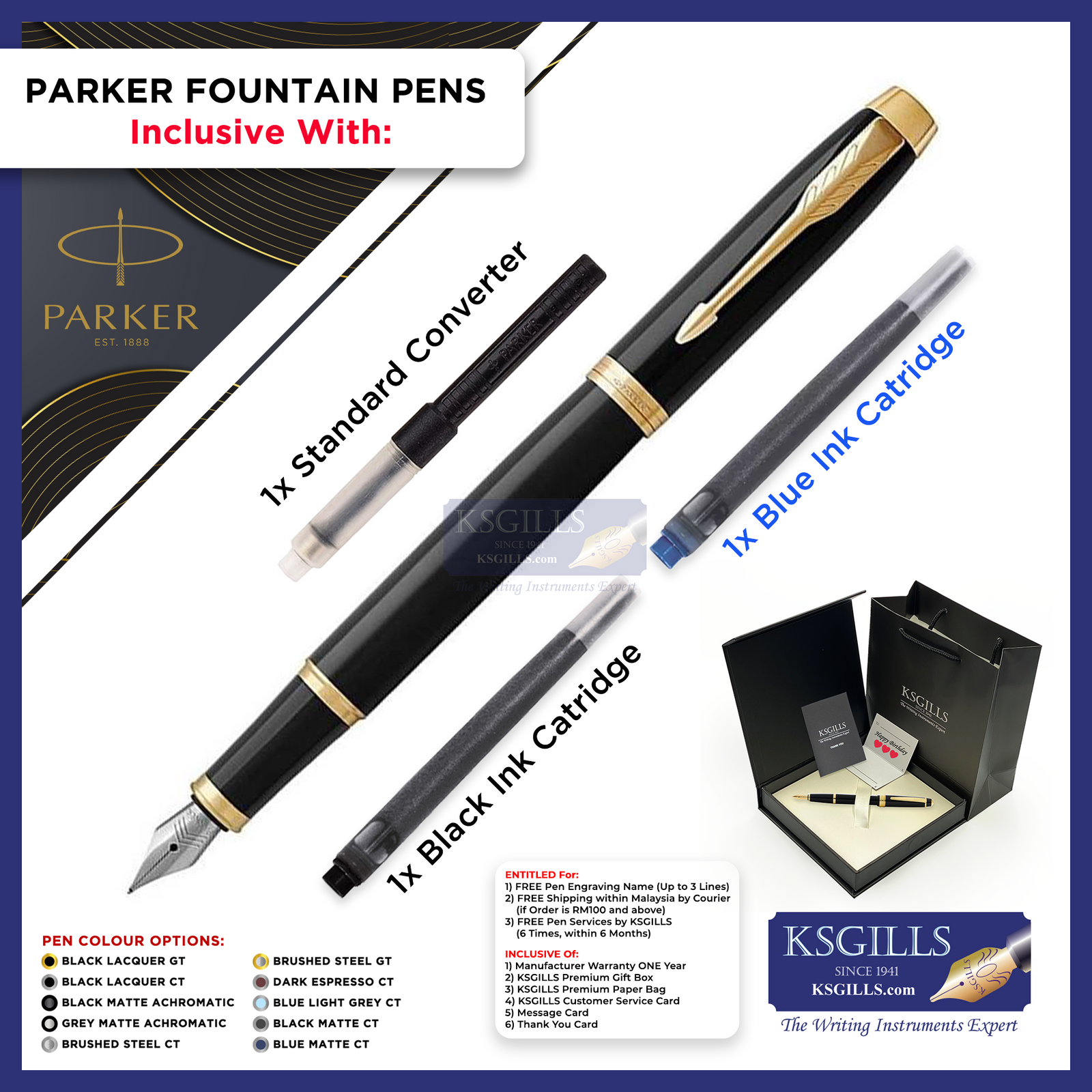 KSG set - Single Pen SET - Parker IM Fountain Pen [Various Colours] - KSGILLS.com | The Writing Instruments Expert