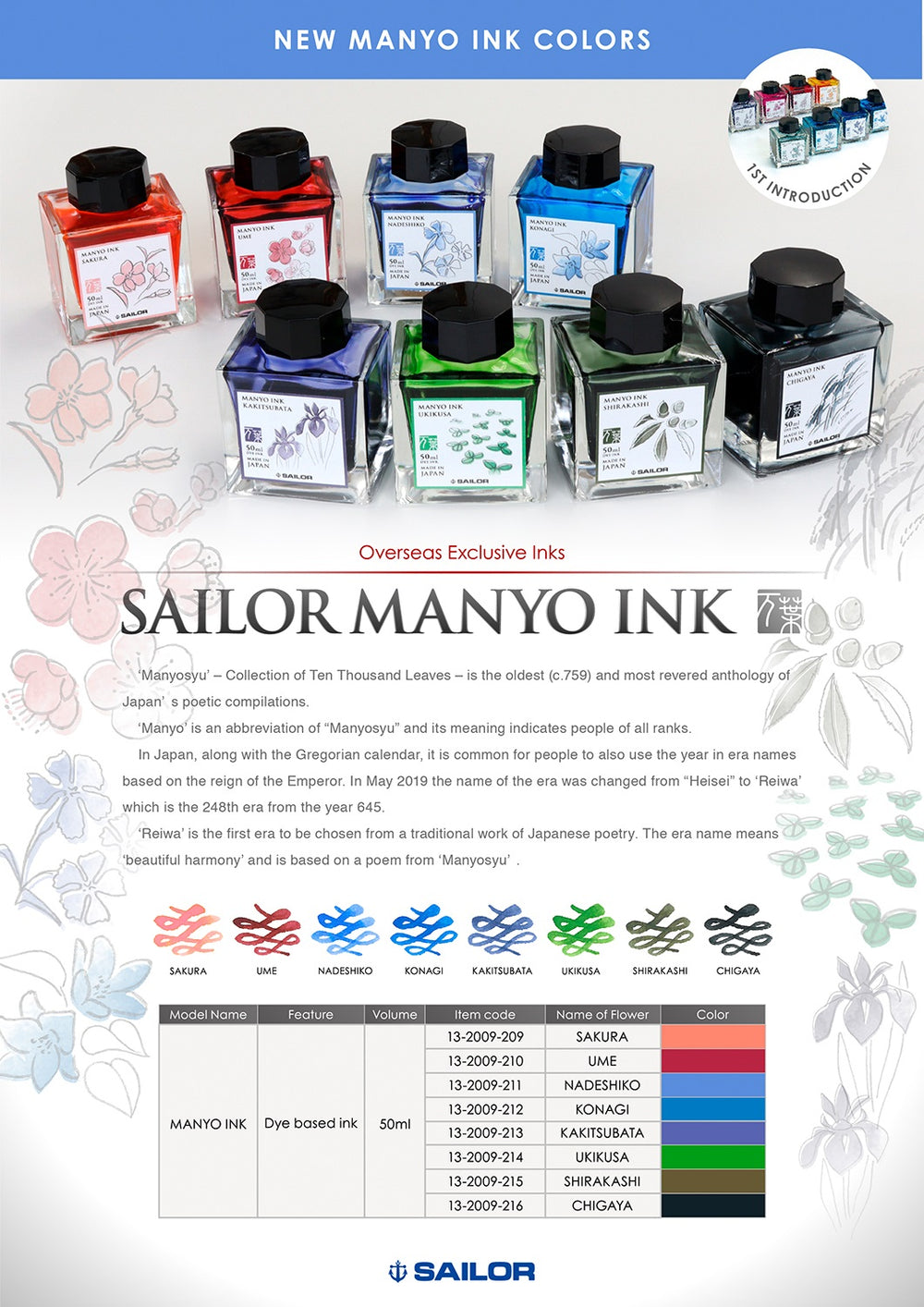 Sailor Ink Bottle 50ml Manyo Fountain Pen - Sakura - KSGILLS.com | The Writing Instruments Expert