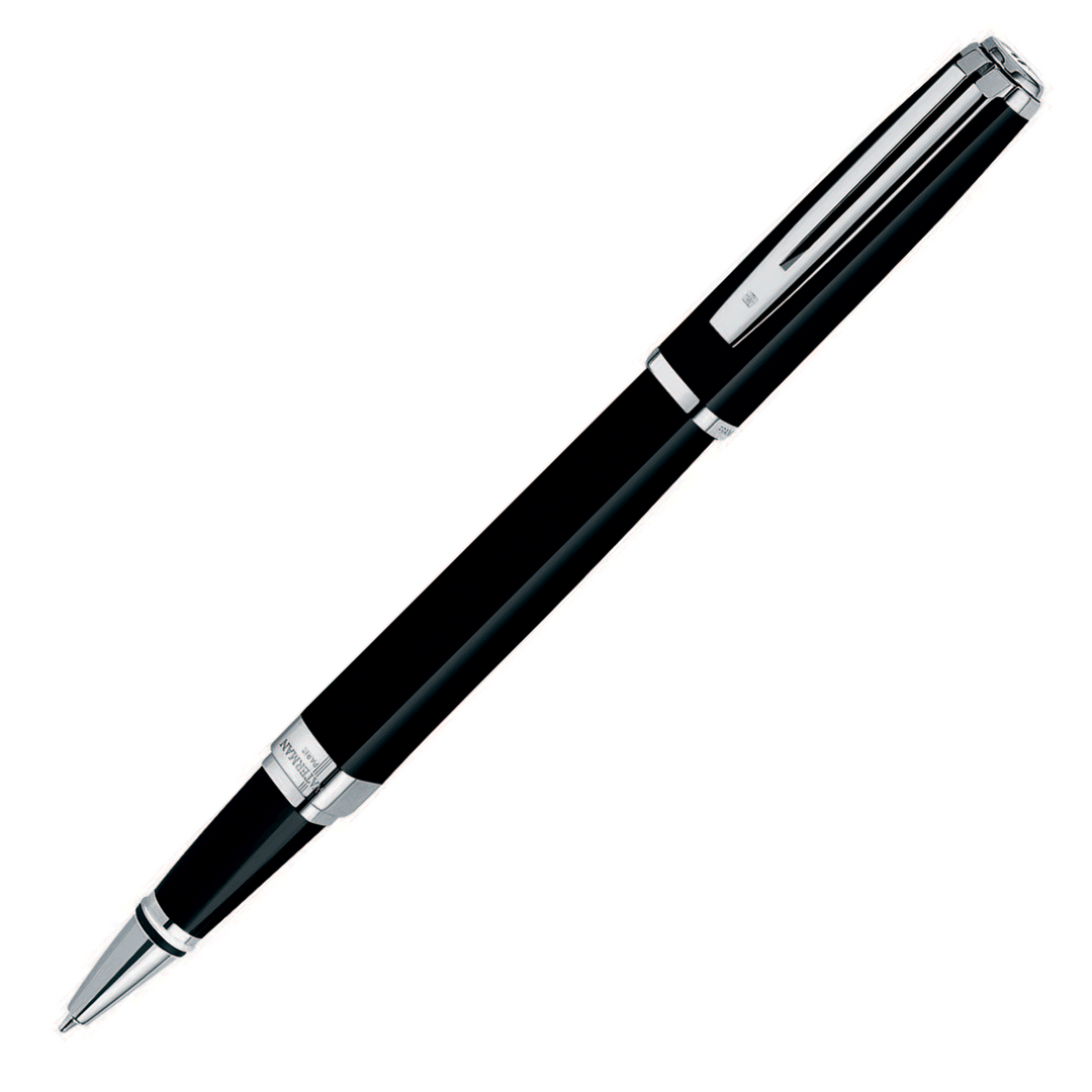 Waterman Exception Slim Black Lacquer Silver Rollerball Pen - KSGILLS.com | The Writing Instruments Expert