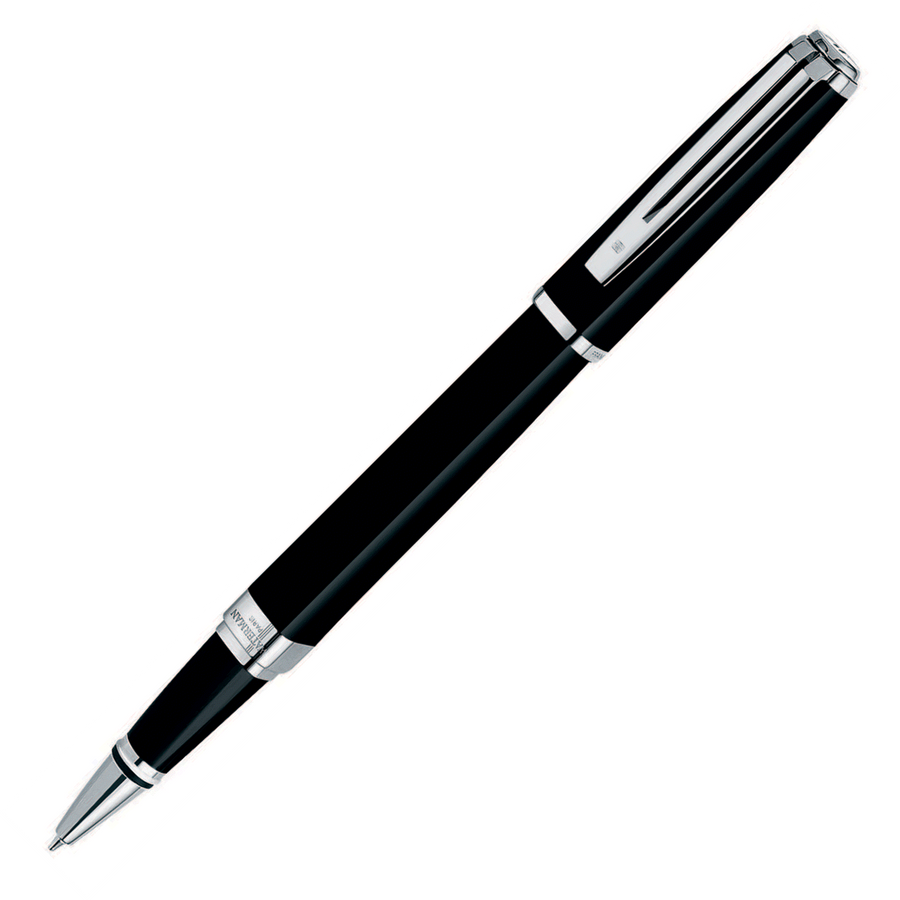 Waterman Exception Slim Black Lacquer Silver Rollerball Pen - KSGILLS.com | The Writing Instruments Expert