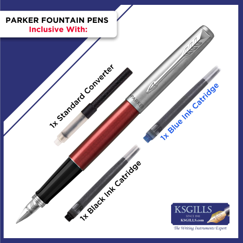 Parker Jotter Classic Fountain Pen SET  - Kensington Red Chrome Trim - KSGILLS.com | The Writing Instruments Expert