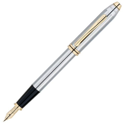 Cross Townsend Fountain Pen - Medalist Chrome Gold Trim 14K - KSGILLS.com | The Writing Instruments Expert