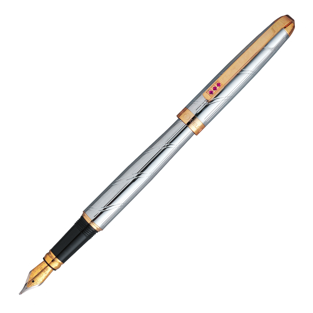 Alain Delon Monarch Chrome Plate with 22K Gold Trim Fountain Pen - KSGILLS.com | The Writing Instruments Expert
