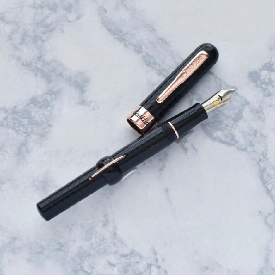 Conklin Mark Twain Crescent Filler Fountain Pen - Black w/ Rose Gold Trim - KSGILLS.com | The Writing Instruments Expert