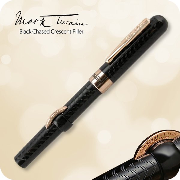 Conklin Mark Twain Crescent Filler Fountain Pen - Black w/ Rose Gold Trim - KSGILLS.com | The Writing Instruments Expert
