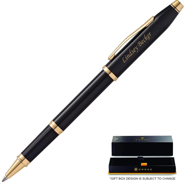 Cross Century II Rollerball Pen -  Black Lacquer Gold Trim - KSGILLS.com | The Writing Instruments Expert