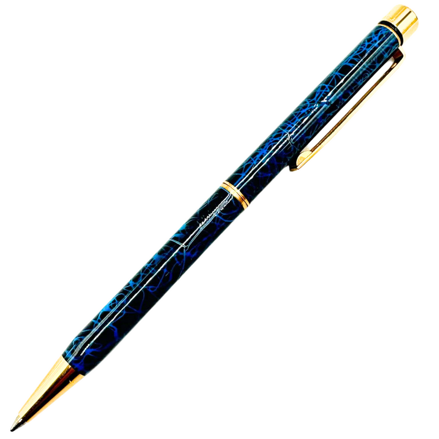 Sheaffer Targa Slimline Ballpoint Pen - Blue Marble Gold Trim (USA Classic Edition) - KSGILLS.com | The Writing Instruments Expert