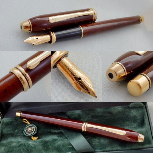 Cross Townsend Fountain Pen - Sienna Brown Marble Gold Trim 18K - KSGILLS.com | The Writing Instruments Expert