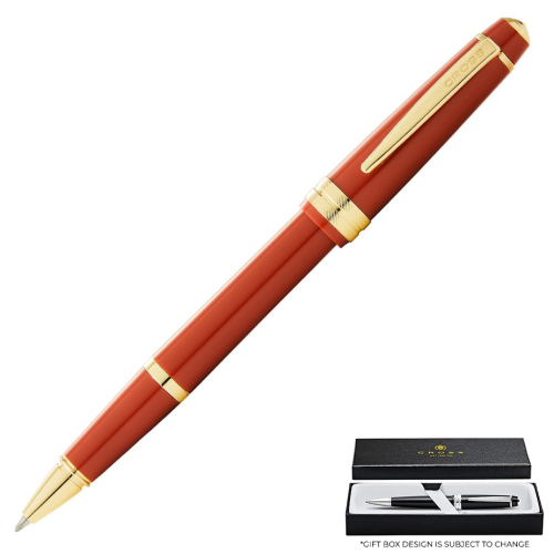 Cross Bailey Light Rollerball Pen - Red Amber Gold Trim Glossy Polished Resin - KSGILLS.com | The Writing Instruments Expert
