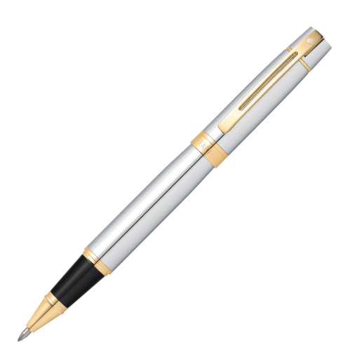 Sheaffer 300 Rollerball Pen - Chrome Gold Trim (Glossy Shinny) - KSGILLS.com | The Writing Instruments Expert