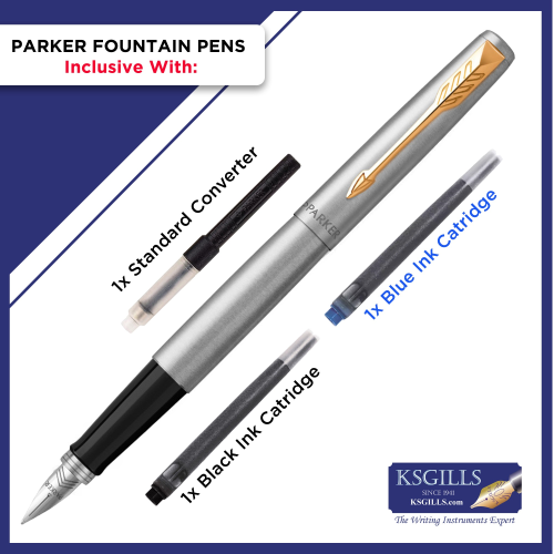 Parker Jotter Classic Fountain Pen SET - Stainless Steel Gold Trim - KSGILLS.com | The Writing Instruments Expert
