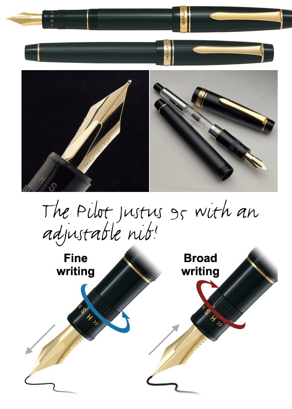 Pilot Justus 95 Fountain Pen - Black Gold Trim - KSGILLS.com | The Writing Instruments Expert
