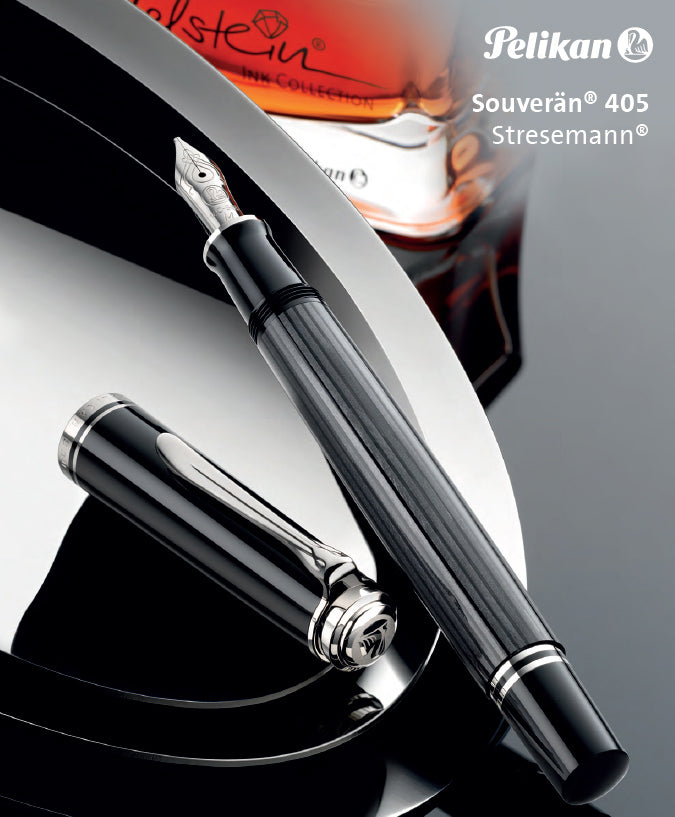 Pelikan Souveran M405 Fountain Pen - Stresemann Anthracite Chrome Trim - KSGILLS.com | The Writing Instruments Expert