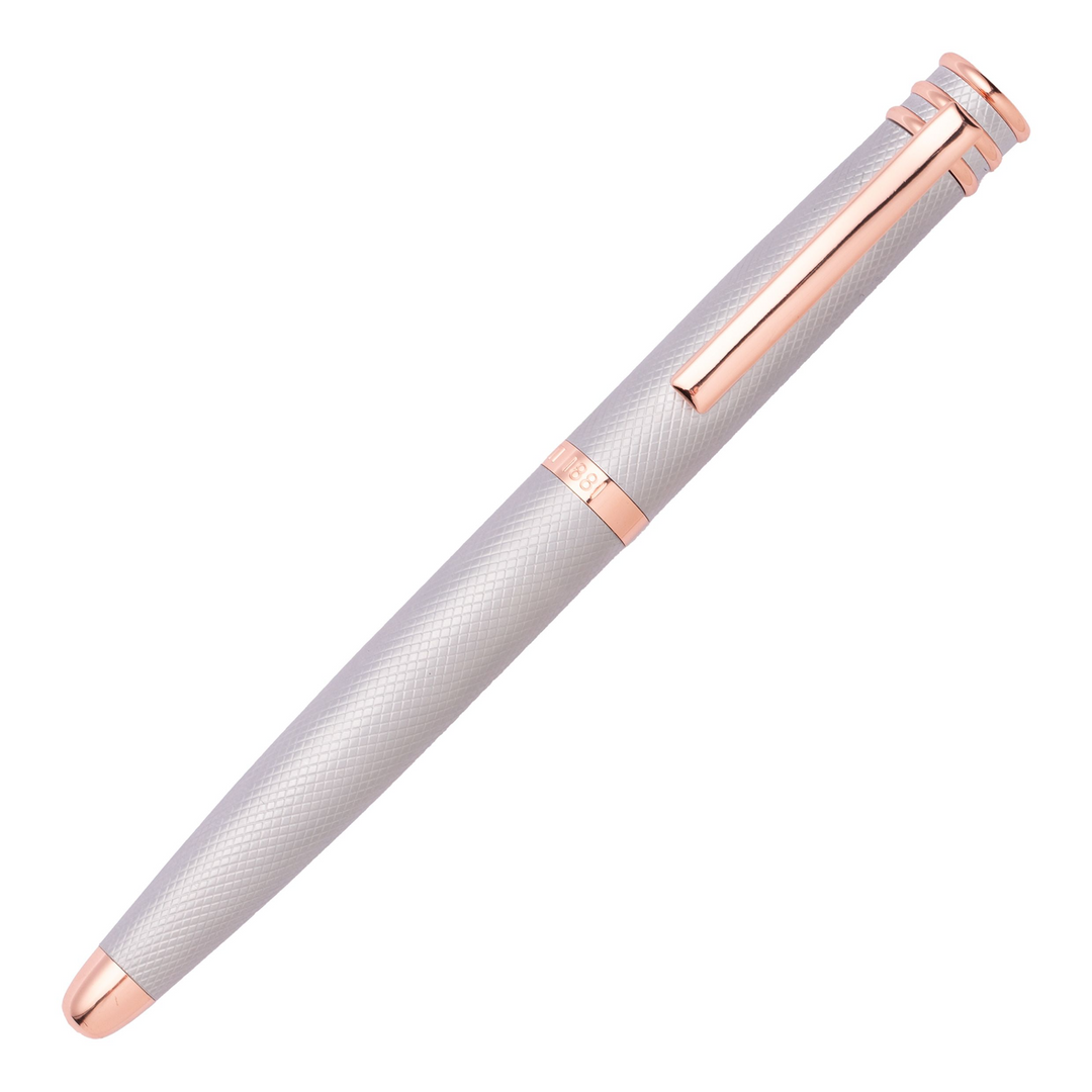 Cerruti 1881 Austin Diamond Rollerball Pen - Brushed Steel Rose Gold Trim - KSGILLS.com | The Writing Instruments Expert